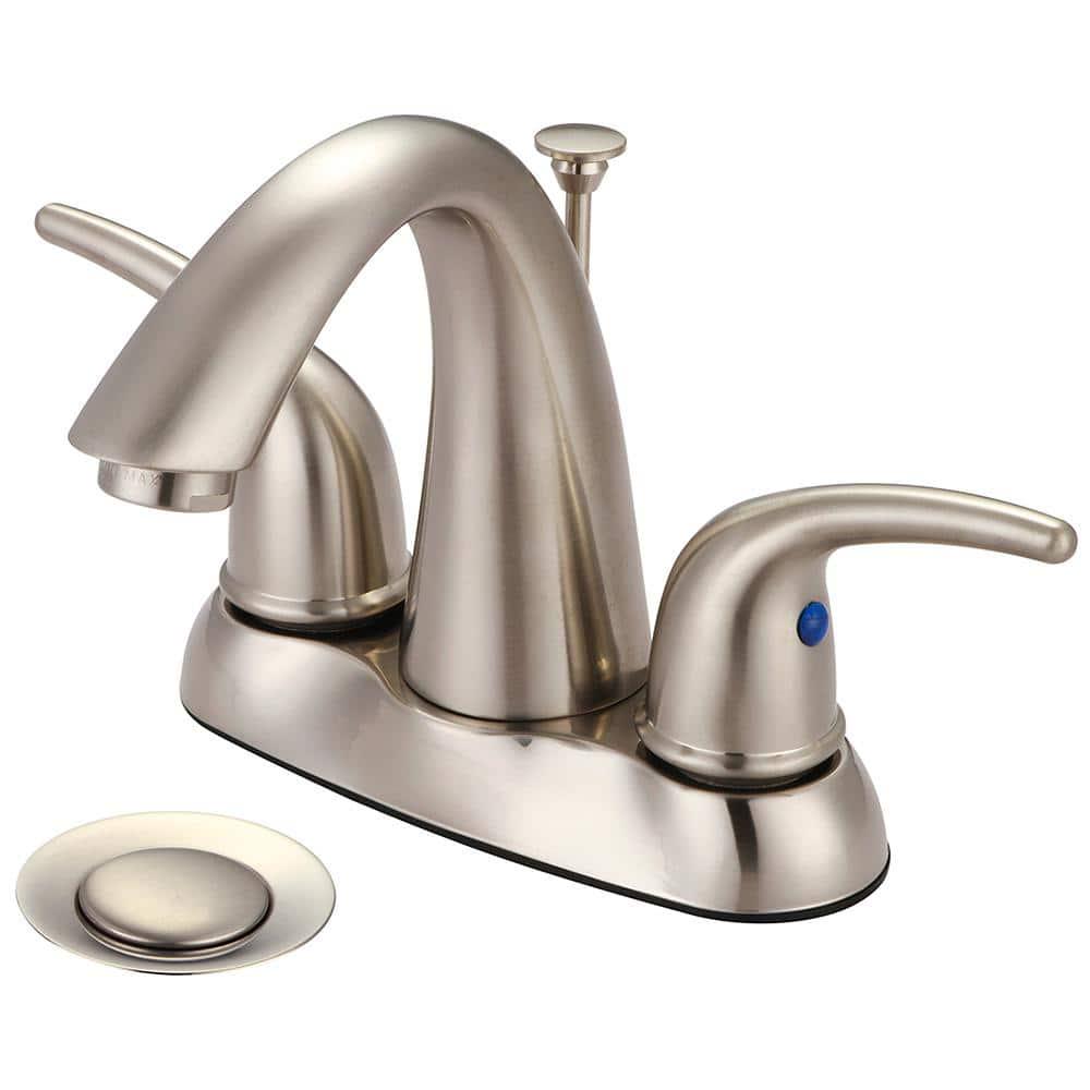 Olympia Faucets Elite 4 in Centerset 2Handle HighArc Bathroom Faucet with PopUp Assembly in Brushed Nickel