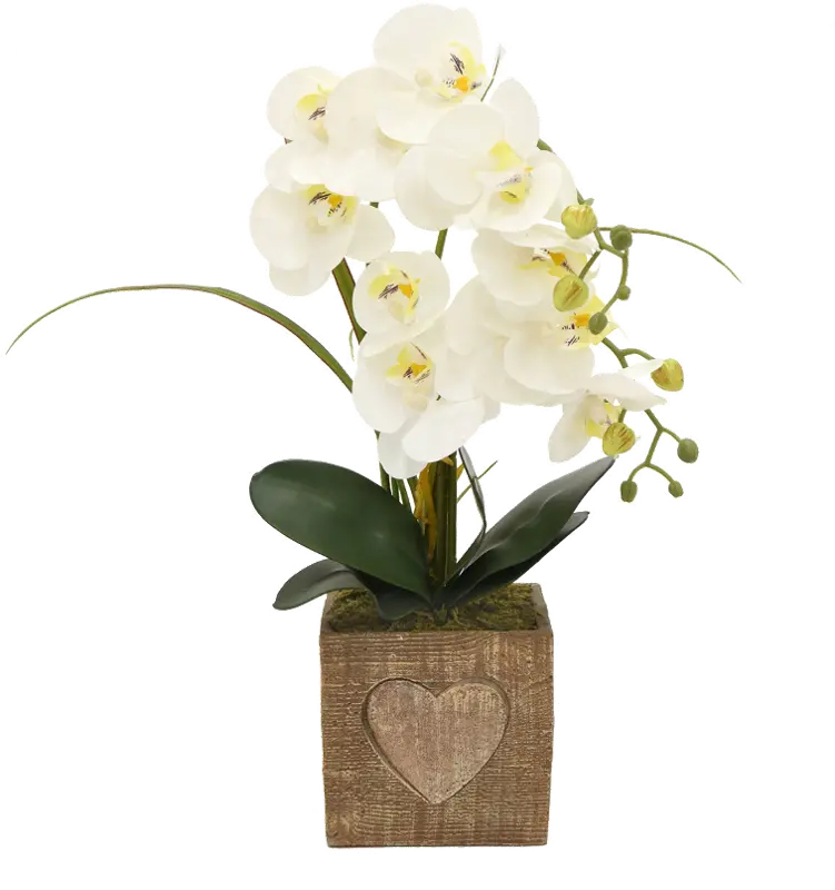 White Faux Orchid Floral Arrangement in Heart Pot