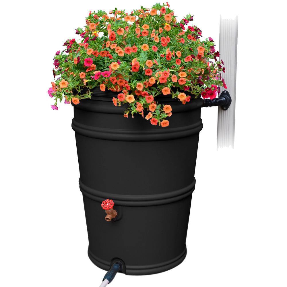 EarthMinded RainStation 45 Gal. Recycled Black Rain Barrel with Diverter RS45-RC