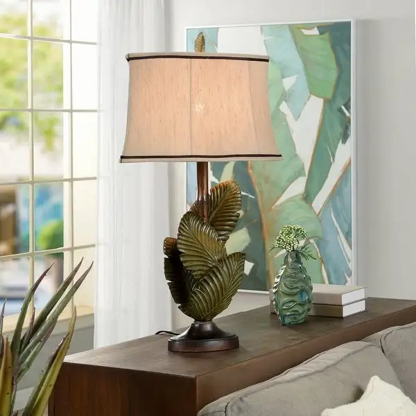 StyleCraft Islamadora Wentworth Bronze and Gray Table Lamp - Beige Softback Fabric Shade