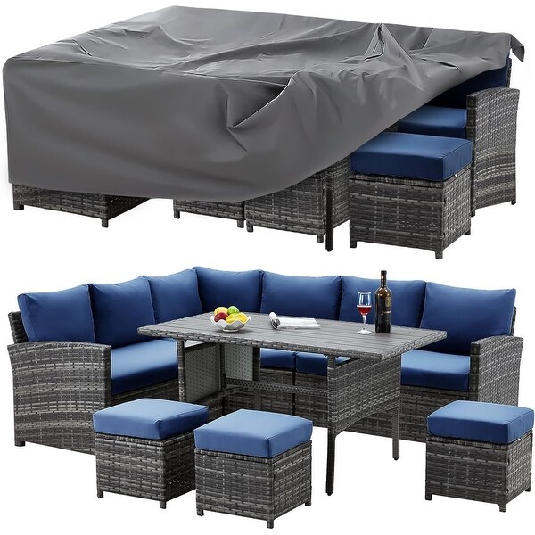 AECOJOY 7 Pieces Patio Furniture Set Outdoor Sectional Sofa Rattan Conversation Set