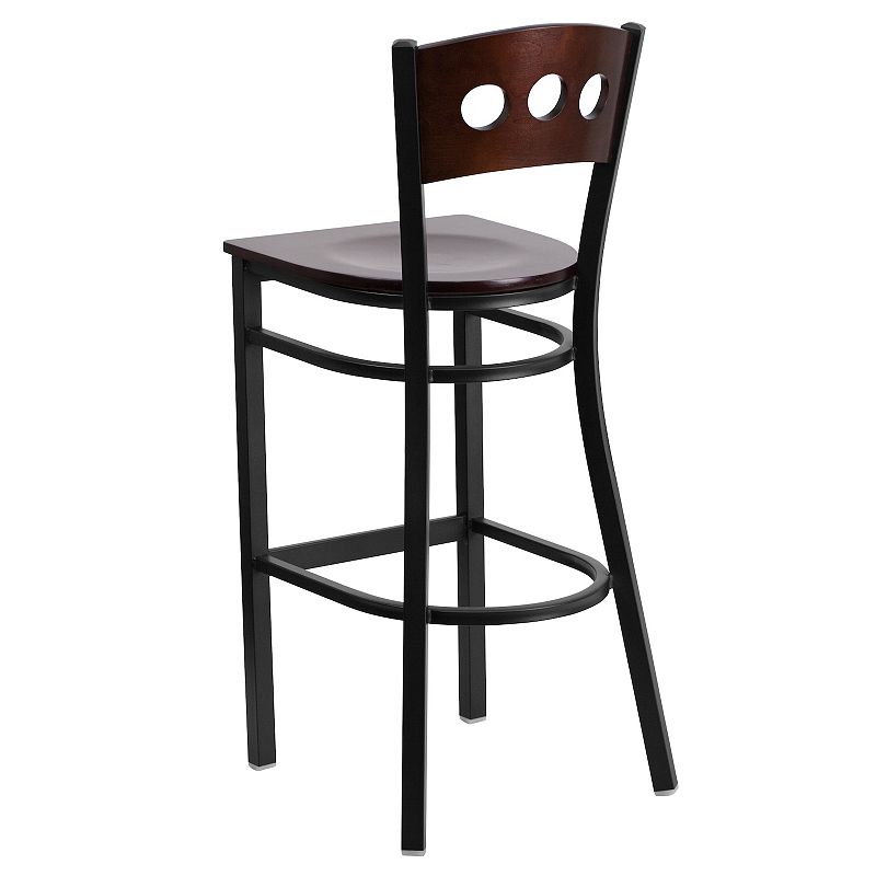 Emma and Oliver Black Metal 3 Circle Back Barstool， Wood Back and Seat