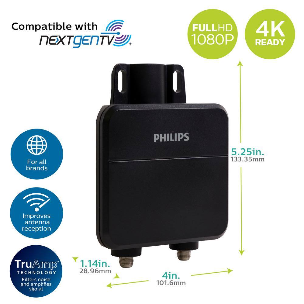 Philips Universal Outdoor HDTV Antenna Amplifier VHF UHF 1080P 4K Digital Signal Booster SDV9320N27