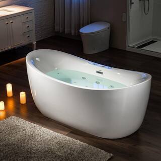 WOODBRIDGE 71 in. Acrylic Flatbottom Freestanding Whirlpool and Air with Inline Heater BathtubDrain and Overflow Included in White HBT6076