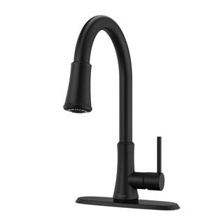 Pfister Pfirst Series Transitional Single-Handle Pull-Down Sprayer Kitchen Faucet in Matte Black G529-PF2B