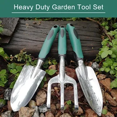 Garden Tools Set 3 Pieces Heavy Duty Gardening Tools Cast Aluminum with Soft Rubberized Non Slip Handle Durable Garden Hand Tool