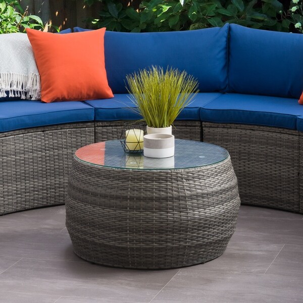 Round Wicker Patio Coffee Table in Blended Grey Frame