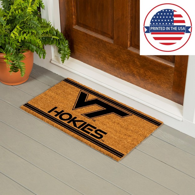 Evergreen Virginia Tech Logo Turf Mat Brown 28 X 16 Inches Indoor Outdoor Doormat