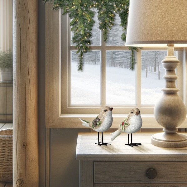 6 Resin Winter Chalet Bird Set of 2