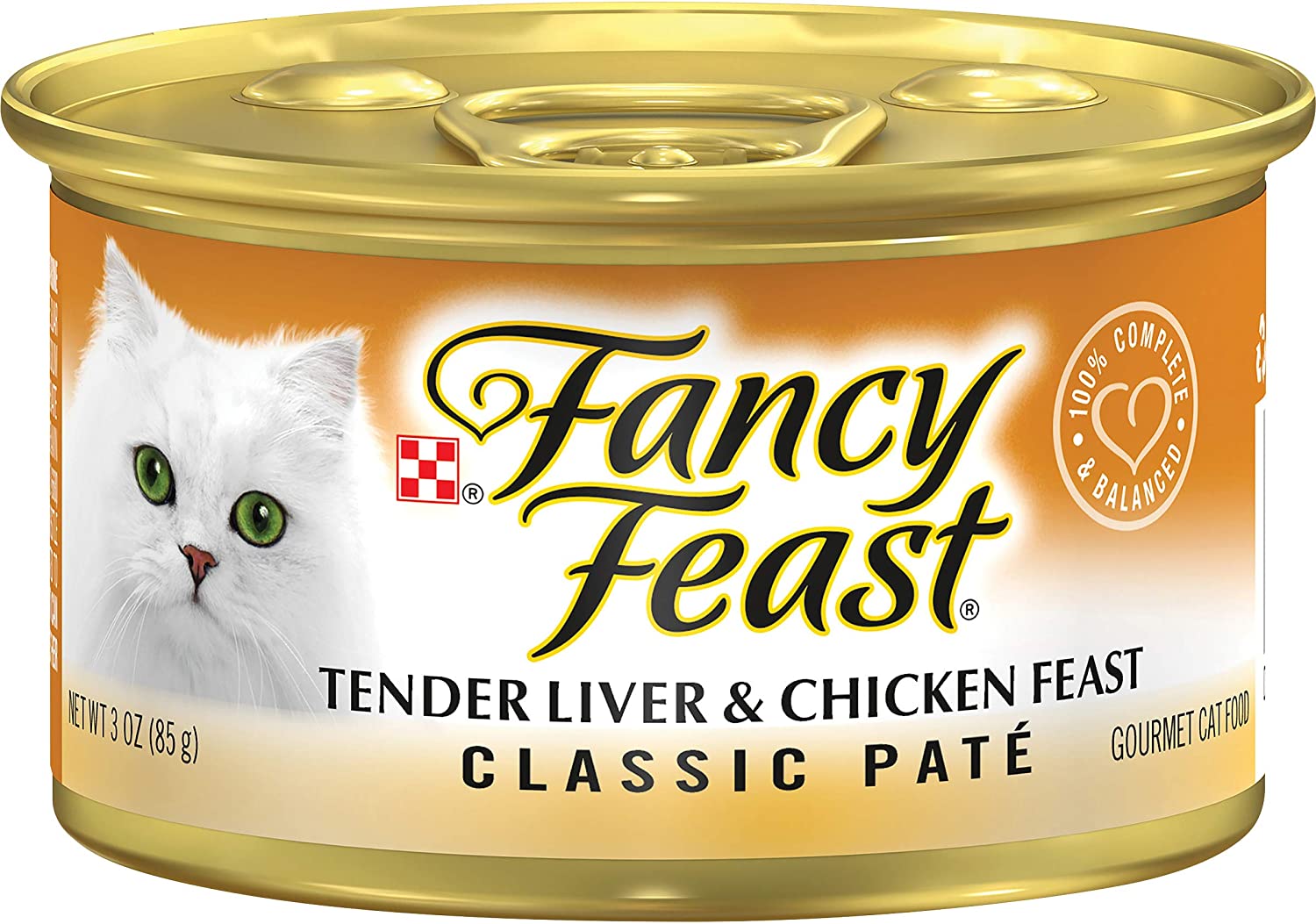 Purina Fancy Feast Grain Free Pate Wet Cat Food， Tender Liver and Chicken Feast - (24) 3 oz. Cans