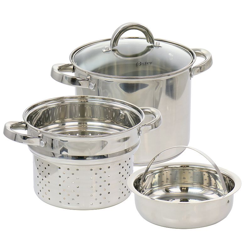 Oster Cocina Sangerfield 5 Quart Stainless Steel Pasta Pot with Steamer Insert and Basket