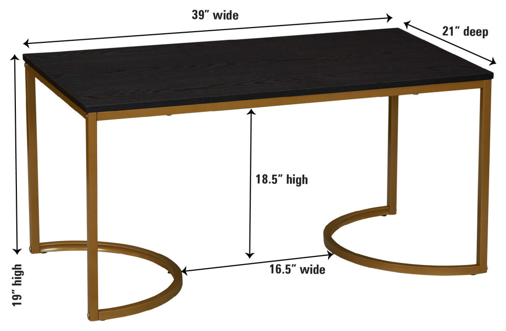 Half Moon Rectangular Coffee Table Black Oak Wood Grain and Gold Metal   Contemporary   Coffee Tables   by Household Essentials  Houzz