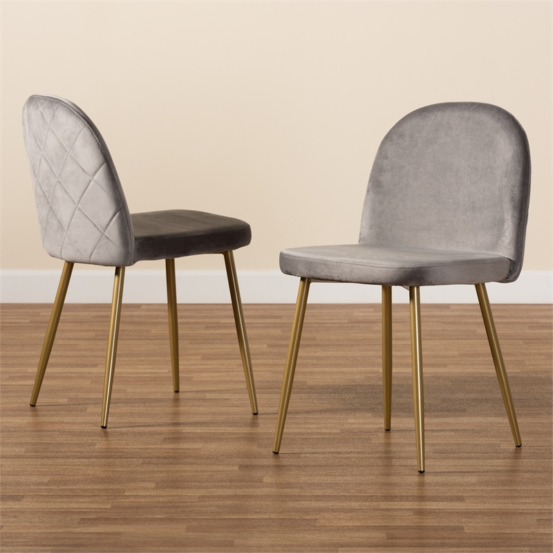 Bowery Hill Gray and Gold Finished Metal 2 Piece Dining Chair Set   Midcentury   Dining Chairs   by Homesquare  Houzz