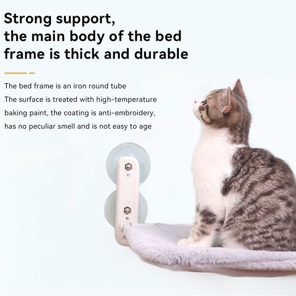 Carkira Cat Window Bed， Foldable Cat Window Hammock for Large Cats， with Steel Frame and Strong Suction Cups，Gray Plush