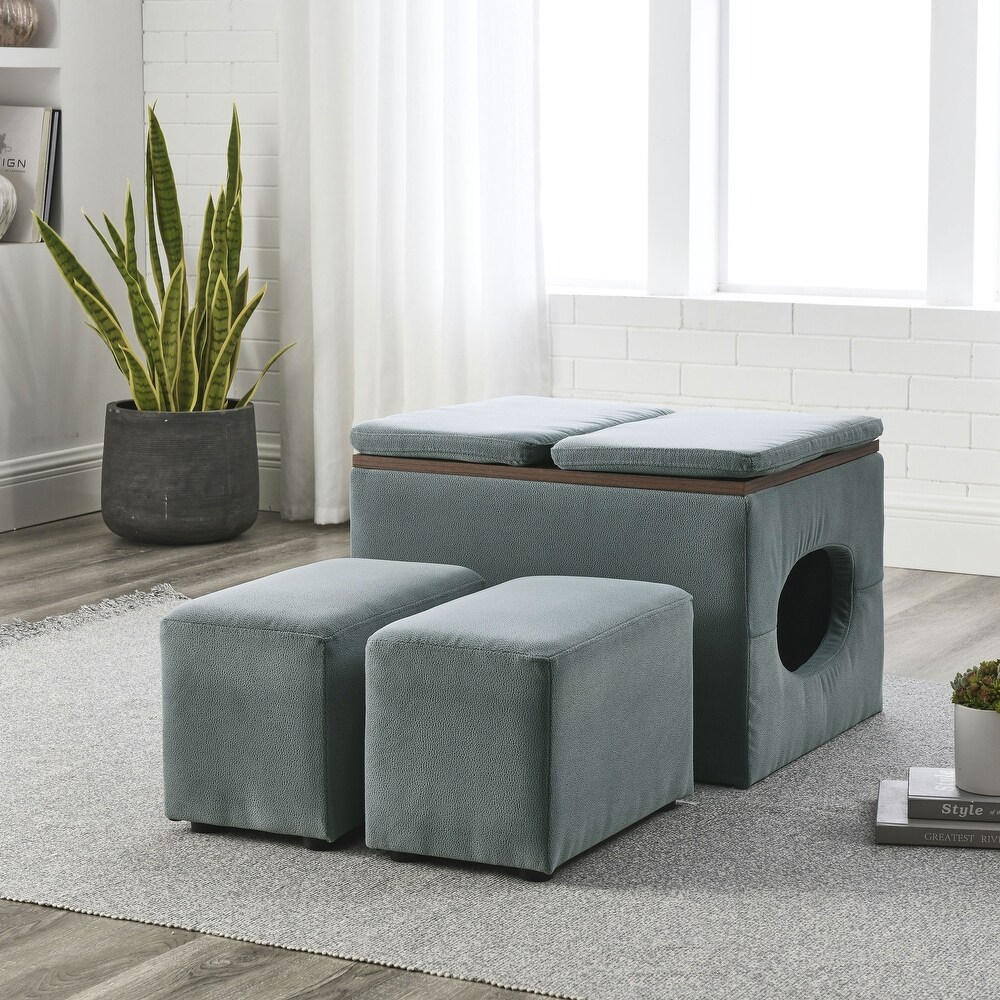 Modern Design Hollow Storage Ottoman Bench  Upholstery Coffee Table 2 Small footstools Short Ottoman Stoo  Grey