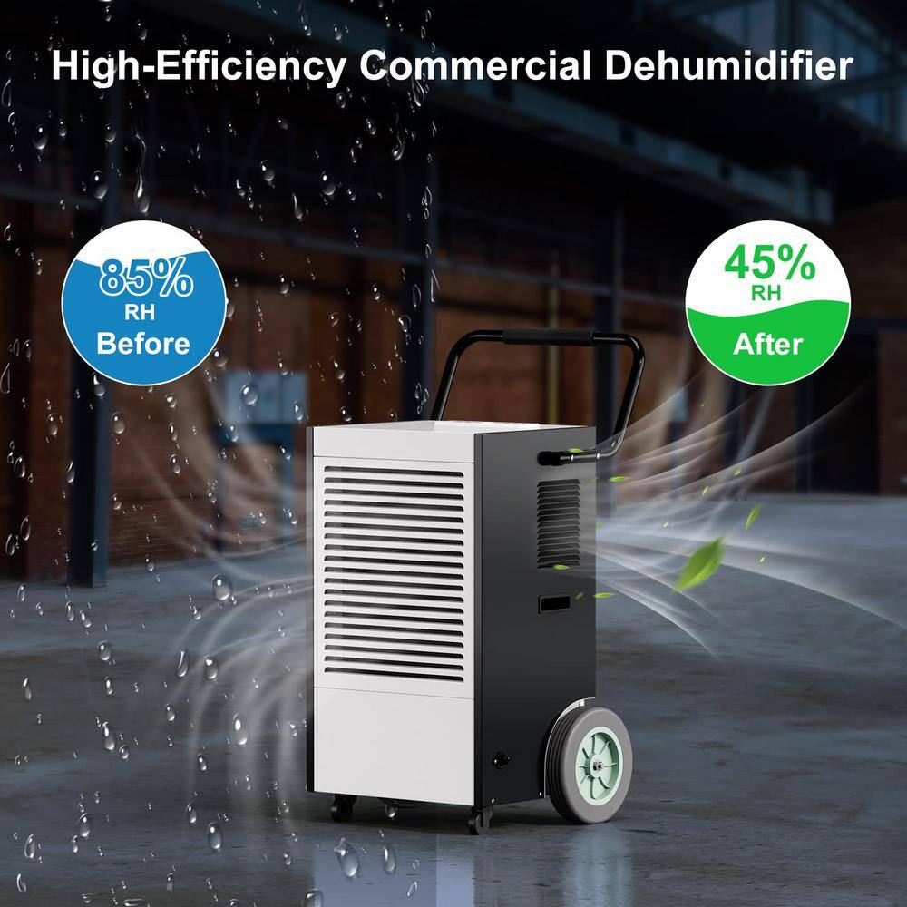 Runesay 225 pt. 8000 sq.ft. Industrial Commercial Dehumidifier in. Blacks with Handles and Wheels for Large Space DHOX90L7134