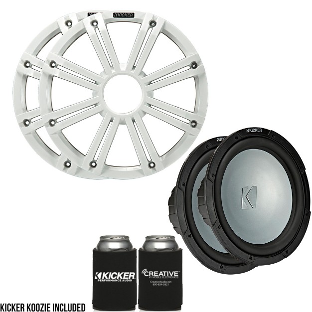 Kicker Two 10 Inch Led Marine Subwoofers In White 2 Ohm Bundle 4 Ohm Each