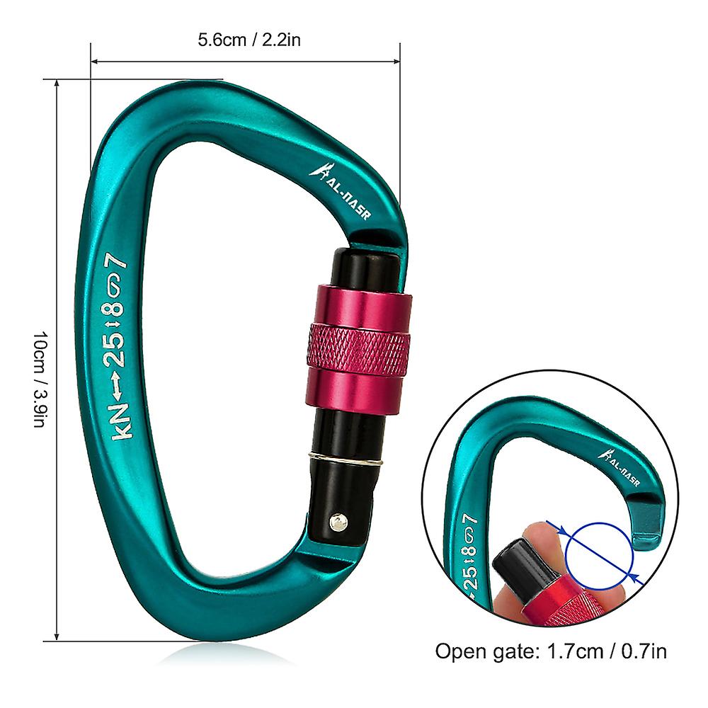 25kn Professional Climbing Carabiner Screw Locking Gate Carabiner Heavy Duty D-shape Climbing Buckle D-ring Carabiner Lightweight Hammock Locking Clip