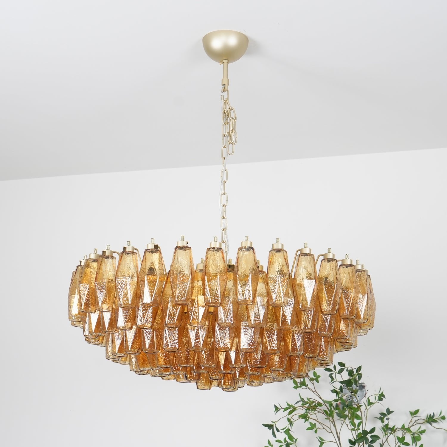 Murano Rhombus Amber Glass Chandelier