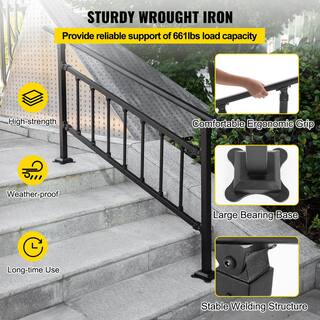 VEVOR Outdoor Stair Railing Fits for 3 to 4 Steps Adjustable Exterior Stair Railing Wrought Iron Handrail TZFGZXSLZFSD4JWFNV0