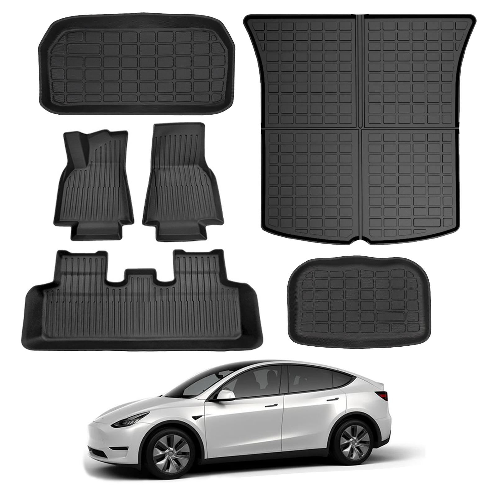 KIKIMO Tesla Model Y Floor Mats， Tesla Model Y 2020-2022 Accessories， All Weather Floor Mat Front Rear Cargo Liner Mat， Waterproof Anti-Slip Floor Mat Custom Fit for Tesla， Heavy Duty Floor Mats