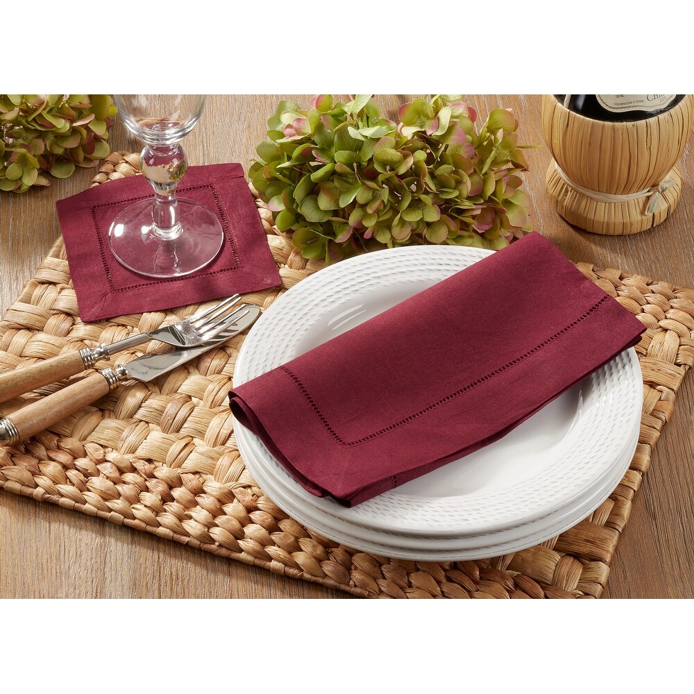 Hemstitched Linen Blend Cocktail Napkins (Set of 12)