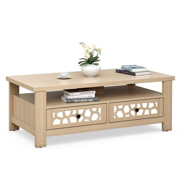 Costway Coffee Table with2 Drawers and Open Shelf Modern Rectangular - See Details