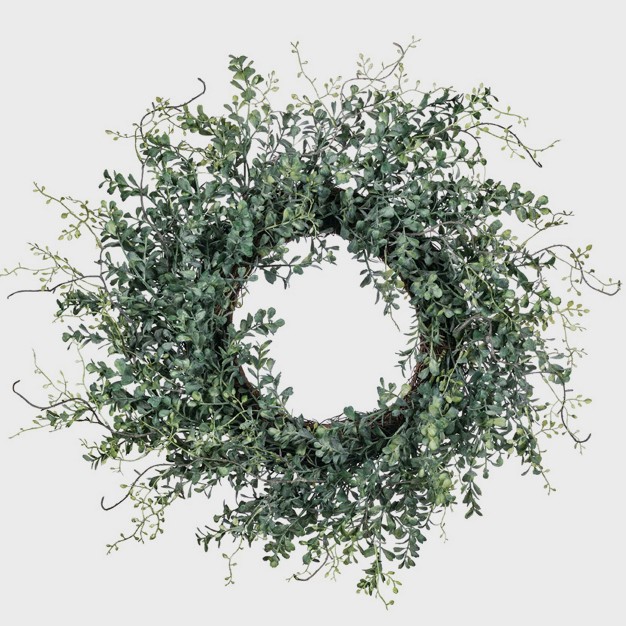 Sullivans Artificial Blue Boxwood Wreath 24 quot w Green