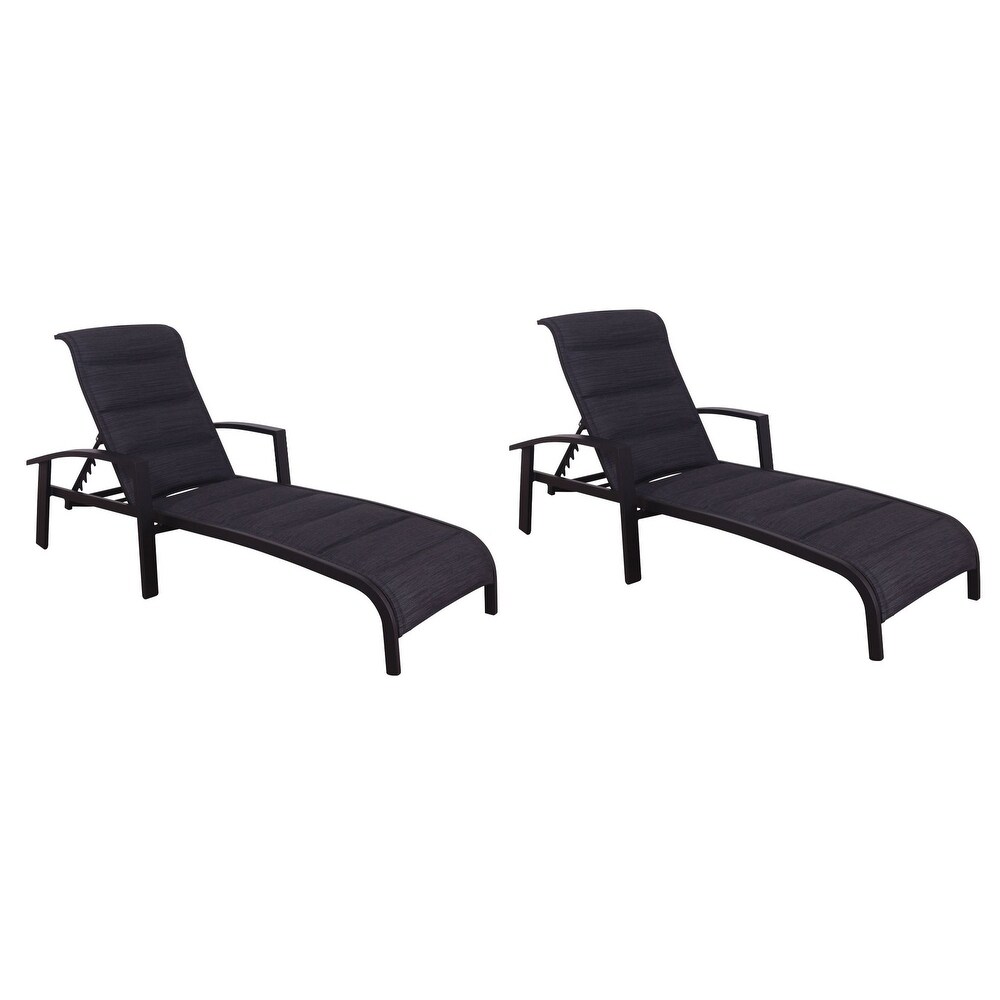 Courtyard Casual Santorini Black Aluminum 2 Padded Sling Chaise Lounge Chairs