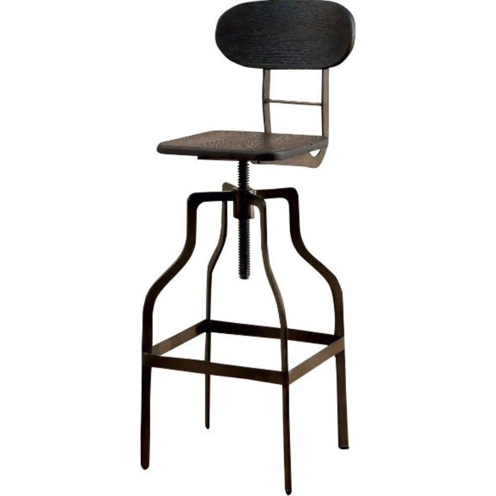 Industrial Style Wooden Swivel Bar Stool With Curved Metal Base - Gray - 36 H x 14 W x 14 L Inches