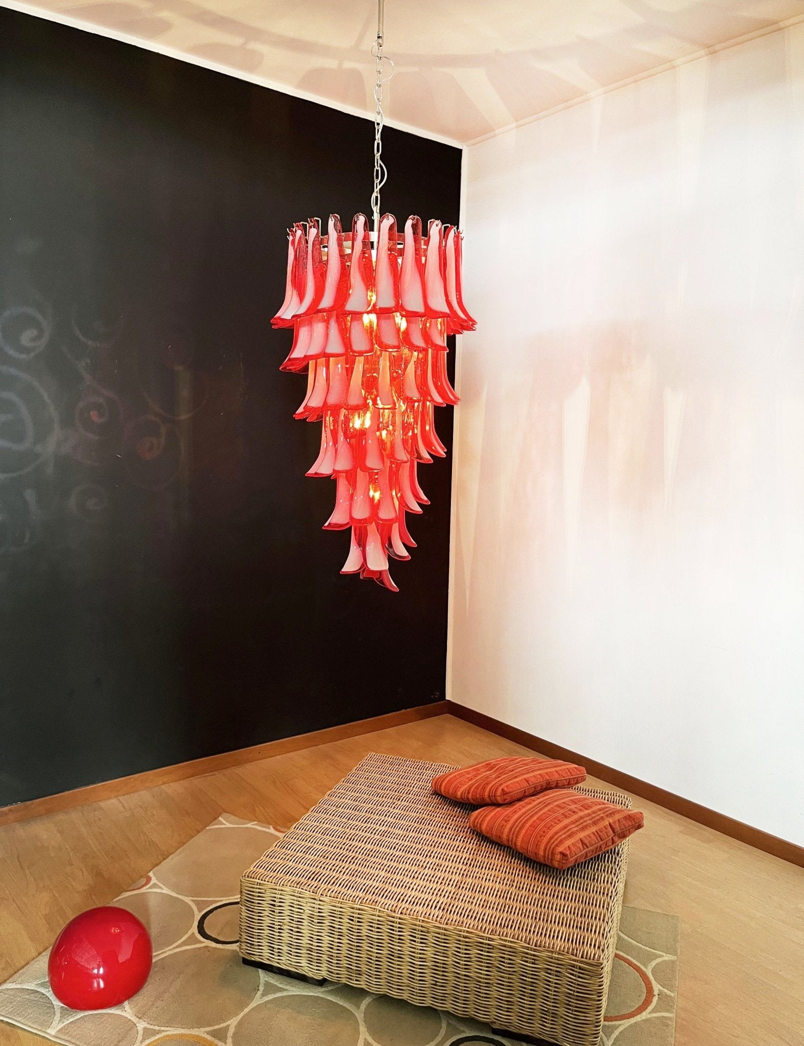 Murano Red Petals Spiral Chandelier