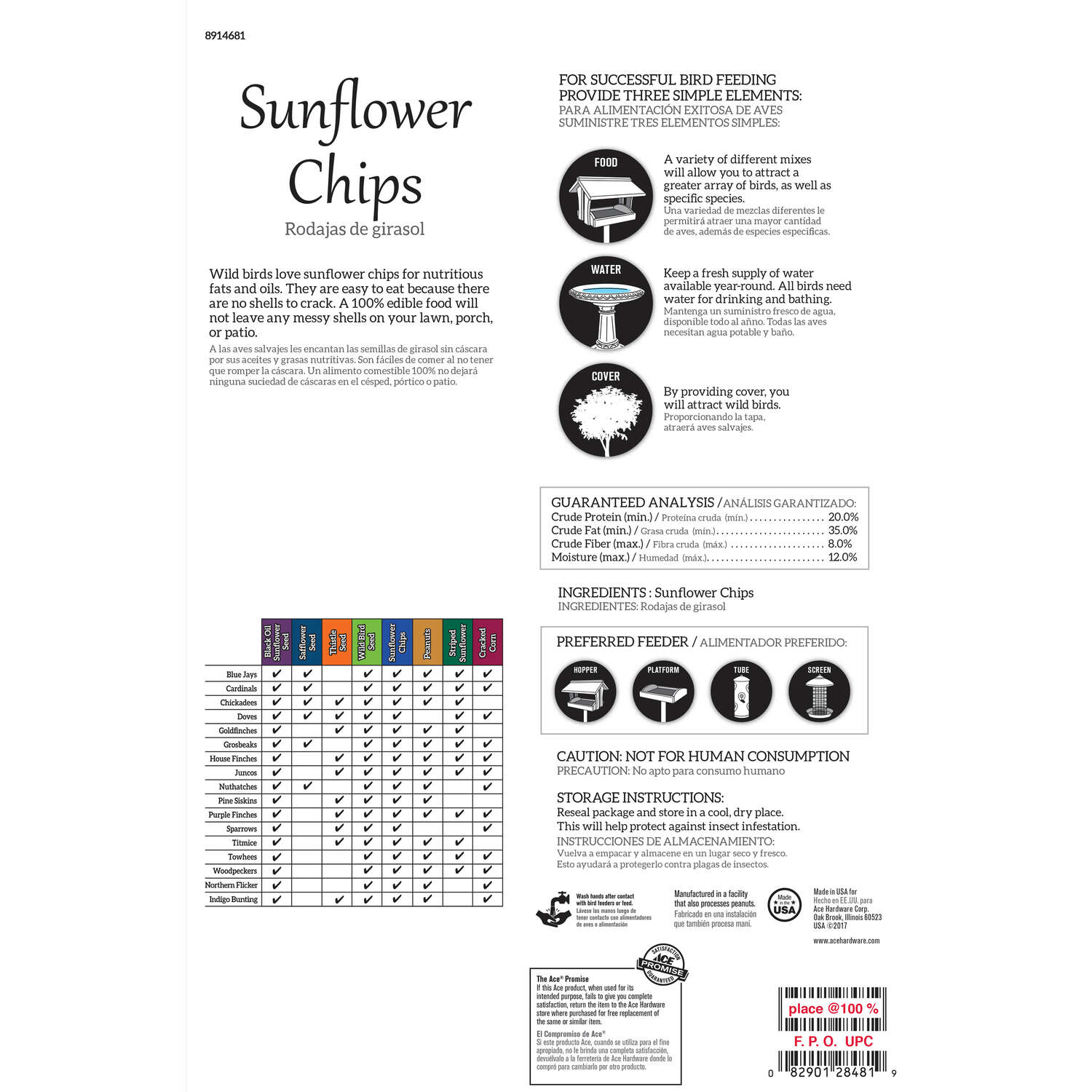 Ace Songbird Sunflower Sunflower Chips 8 lb