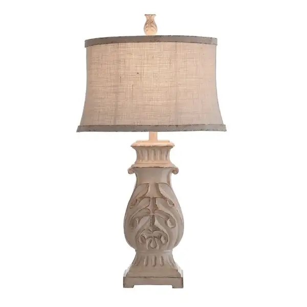 StyleCraft Bokava Distressed Antique White Table Lamp - Beige Softback Fabric Shade