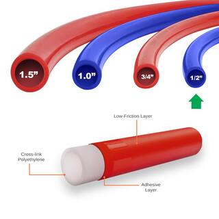 The Plumber's Choice 12 in. x 100 ft. PEX Tubing Plumbing Kit - Crimper and Cutter Tools Tubing Elbow in. Half Clamp - 1 Red 1 Blue KPRB12100N