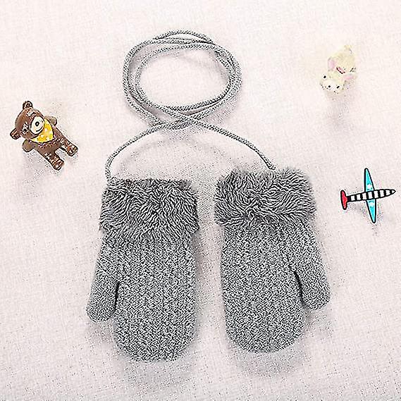 1-4 Years Old Children's Winter Warmth Thickened Plush Short Knitted Gloves Hanging Neck Anti-drop Winter Male And Female Baby Outdoor Warm