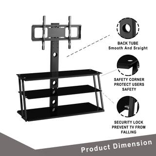 Amucolo 41.3 in. Adjustable Angle Black Adjustable Height TV Mounts TV Stand Fits TV's up to 65 in. with 3-Shelf JWS-CYW24-53