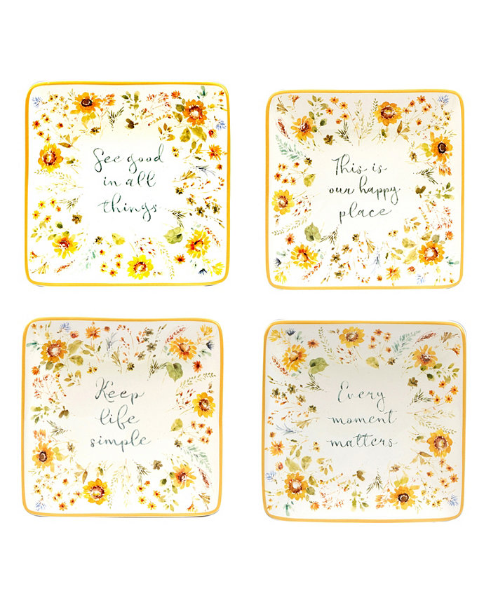 Certified International Sunflowers Forever Canape Plates Set of 4