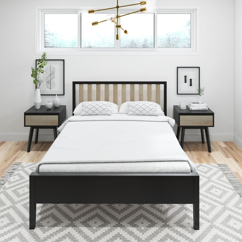 Plank and Beam Modern Full Size Bed with Slatted Headboard