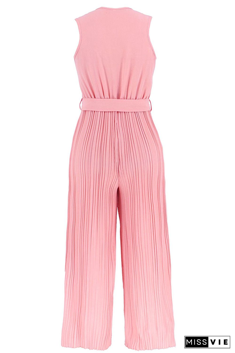 V Neck Ruffles Pleated Sleeveless Jumpsuit