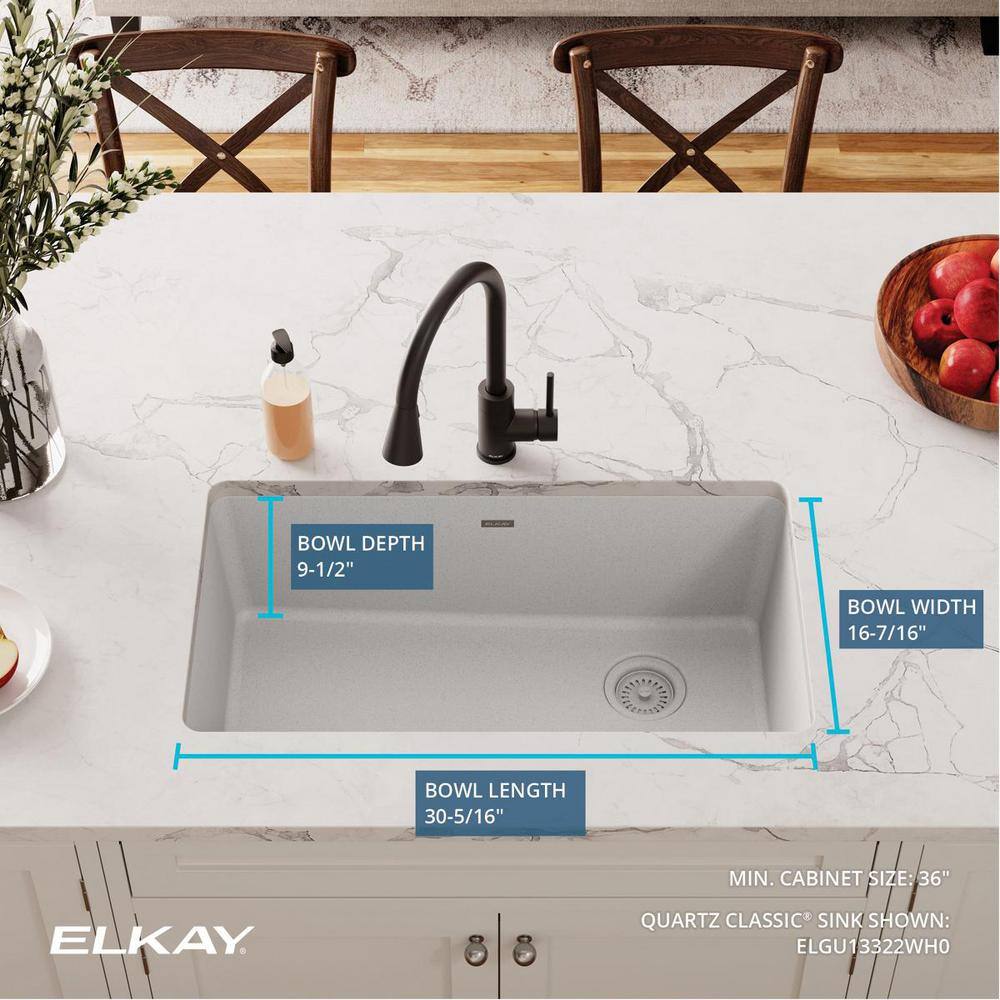 Elkay Quartz Classic White Quartz 33 in. Single Bowl Undermount Kitchen Sink ELGU13322WH0