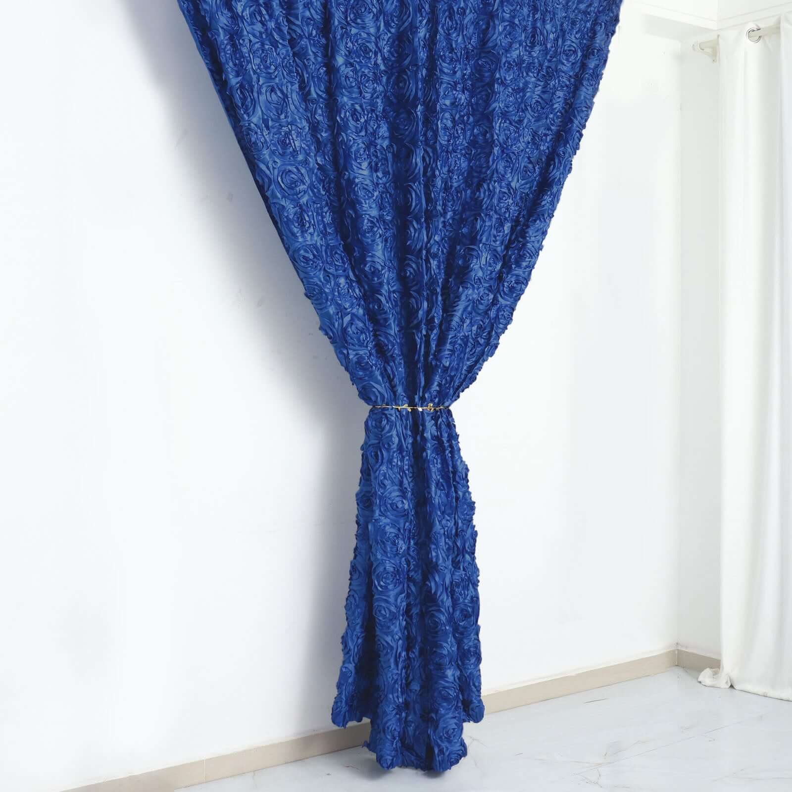 Royal Blue Satin Rosette Backdrop Drape Curtain, Photo Booth Event Divider Panel - 8ftx8ft