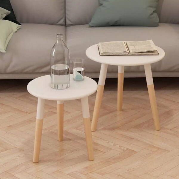 Side Table Nesting Coffee Table Set Set 2 Pieces Solid Pinewood