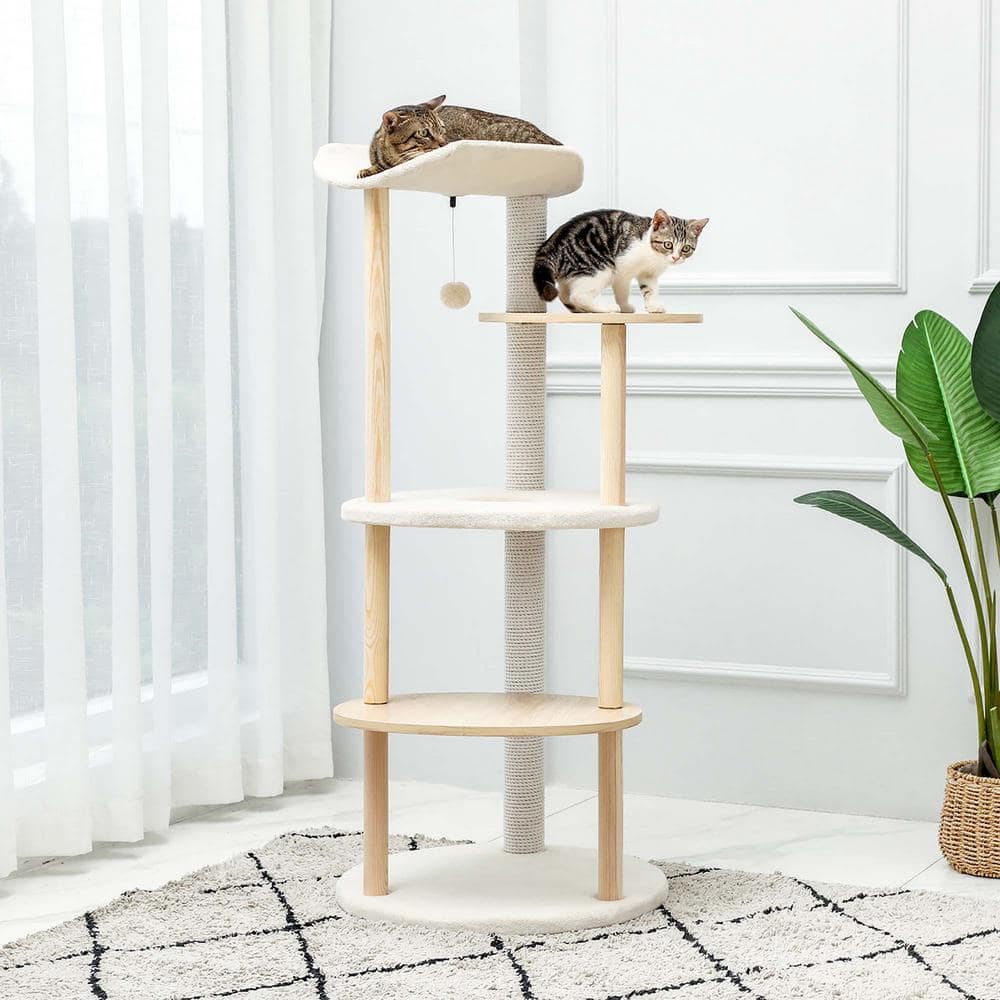 Foobrues Wooden Multi-level Cat Tower Curious Hole with Scratching Posts PSL-23170499