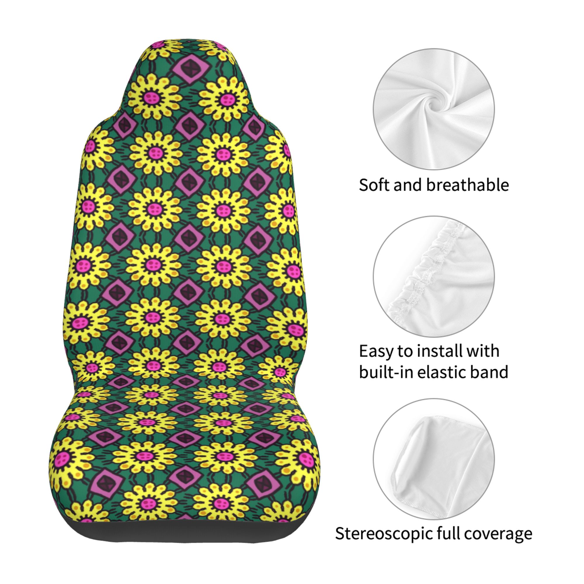 ZICANCN Car Seat Covers Front Seats Only，Retro Flower Decor Automotive Seat Covers Protectors for Cars Trucks Suv 2 Pack