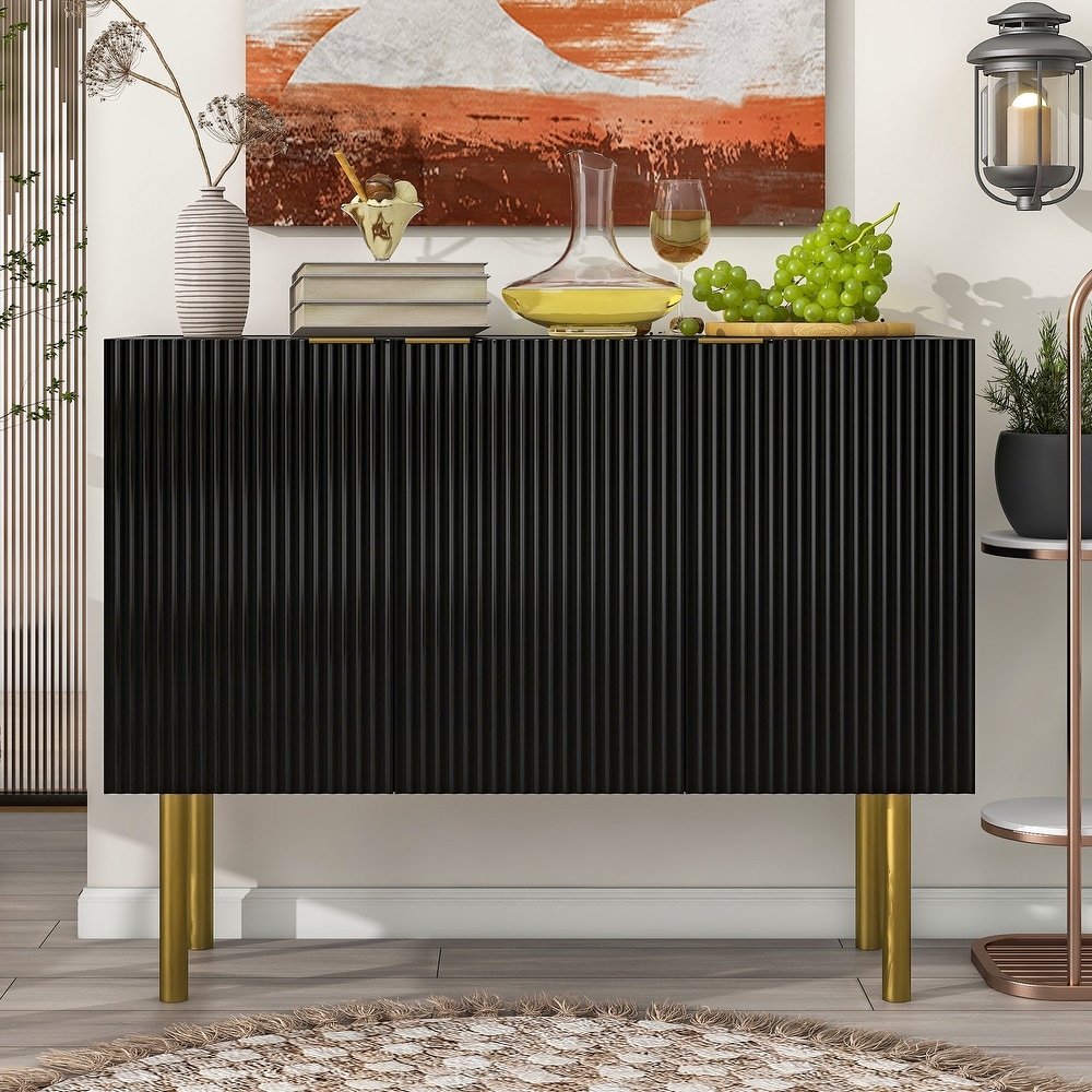 Sideboard Particle Board   MDF Board Cabinet with Gold Metal Legs   Handles  Adjustable Shelves for Living Room  Dining Room