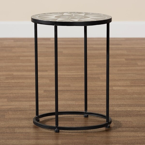 Kaden Modern Metal Outdoor Side Table with Colored Glass Tabletop