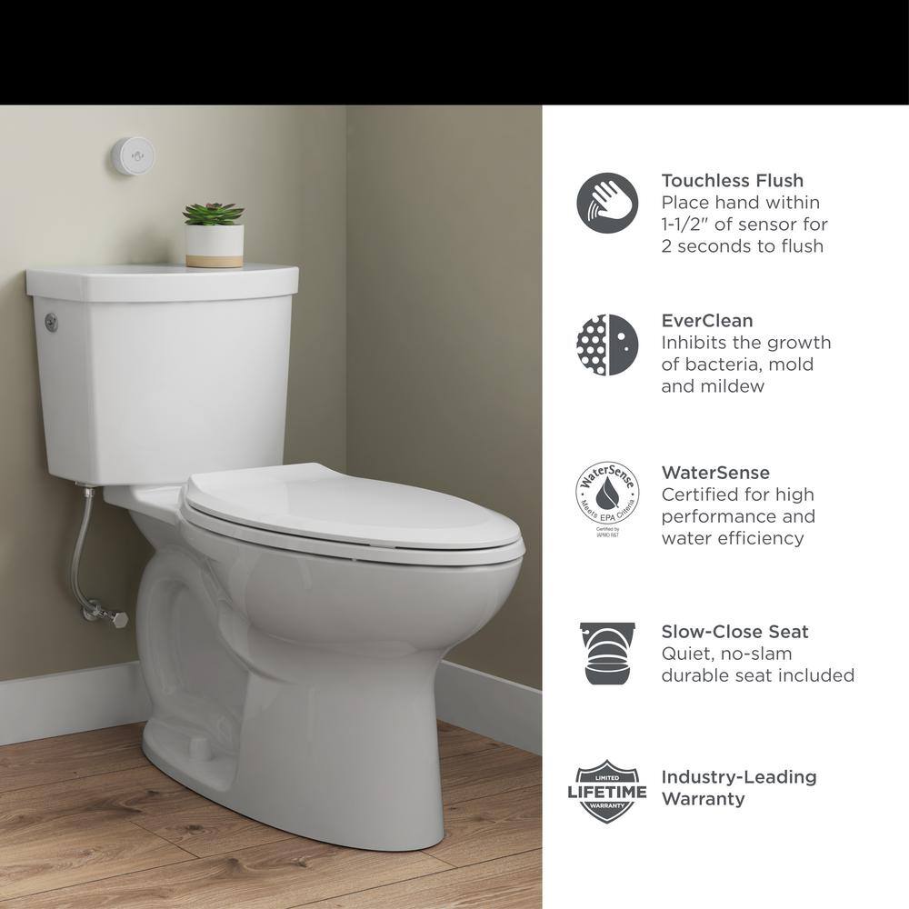 American Standard Cadet Touchless 2-piece 1.28 GPF Single Flush Elongated Toilet in White Seat Included 580AA709.020