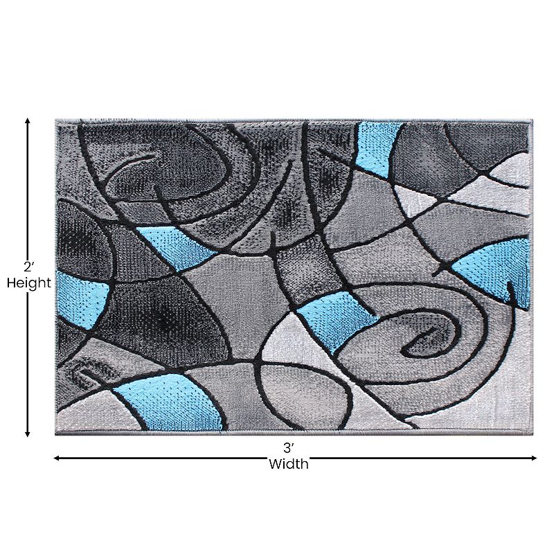 Masada Rugs Masada Rugs Trendz Collection 2'x3' Modern Contemporary Area Rug Mat in Blue， Gray and Black