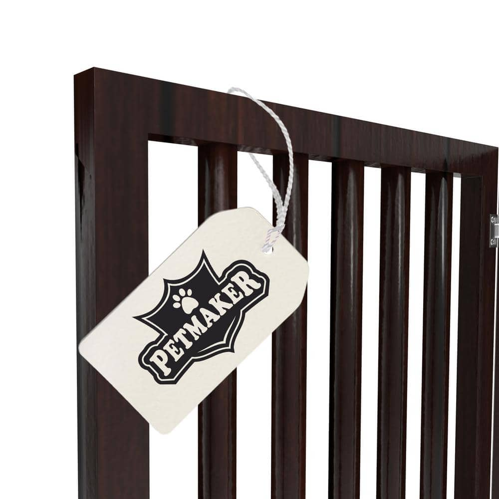 Petmaker 4-Panel Wooden Freestanding Folding Pet Gate in Brown HW3210224