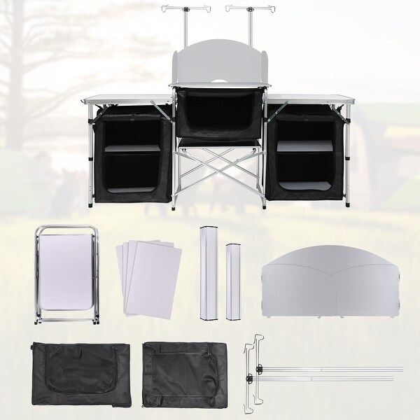 Outdoor Black Camping Kitchen with 3 Zippered Bags Camping Cook Table